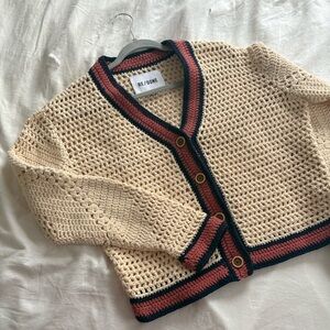 Re/Done Cream and Black Cardigan Sweater